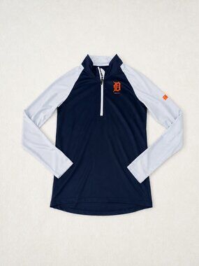 Detroit Tigers MLB Boys Quarter Zip Pullover Navy Gray Size M 10/12